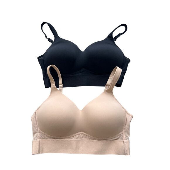 Rhonda Shear 2 Pack Molded Cup Bra with Wrap Back Size Large Black Beige 653.11 - Picture 2 of 10